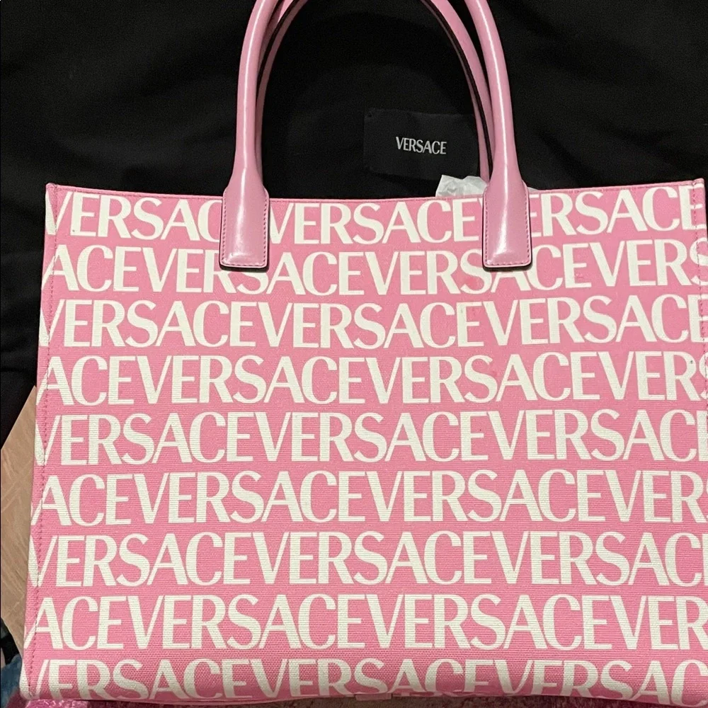 Versace Pink and White Logo Tote - Picture 6 of 15